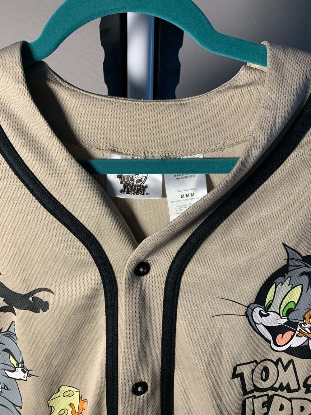 Tom and Jerry Cartoon Mesh Baseball Jersey Tan Medium - Picture 2 of 9